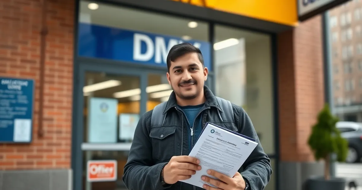 Persona latina en una oficina de renovación de licencia de conducir en Nueva York